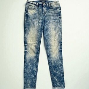 Cult Of Individuality Zen Mid-rise Jeans Y2K Grunge Raw Hem Acid Wash Sz 28